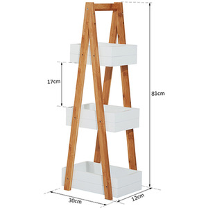 HOMCOM 3 Tier A Frame Bathroom Shower Caddy - White & Bamboo Colour by HOMCOM