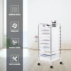 10 Drawer Rolling Storage Cart-Clear - Clear by Costway