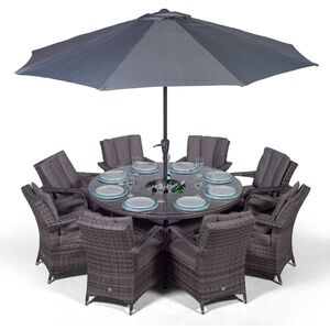 Arizona Round Rattan Patio Dining Set with Ice Bucket Drinks Cooler - Grey / 8 by Giardino