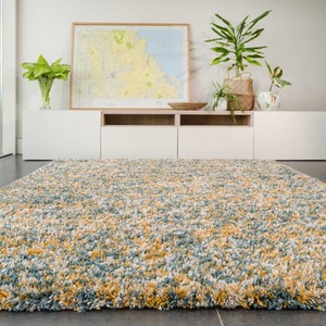 Teal Ochre Mottled Soft Shaggy Area Rug by The Rug House