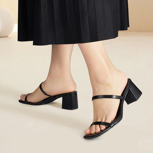Square-Toe Open-Toe Block Heel Sandals by komore