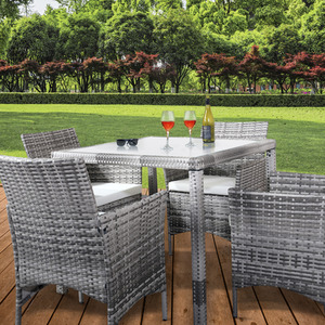 5PC Square Rattan Dining Garden Set - Grey by Comfy Living