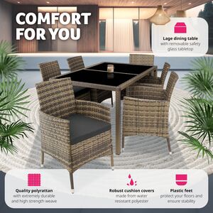 Rattan Garden Furniture Set 61 With Protective Cover - Nature/Dark Grey by tectake