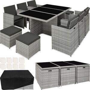 New York Rattan Garden Furniture Set with Protective Cover - LIght Grey by tectake