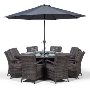 Arizona Round Rattan Patio Dining Set with Ice Bucket Drinks Cooler - Grey / 8 by Giardino