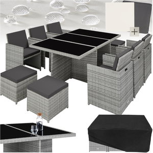 New York Rattan Garden Furniture Set with Protective Cover - LIght Grey by tectake