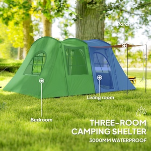 Outsunny 3-4 Man Tunnel Tent with Porch, 3000mm Waterproof - Green by Outsunny