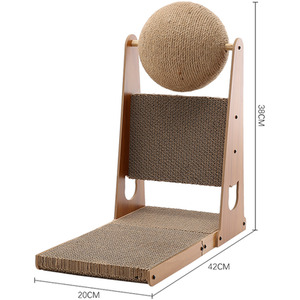 Right Angle Shape Cat Scratching Board with Sisal Ball - Brown / 42cm by Livingandhome