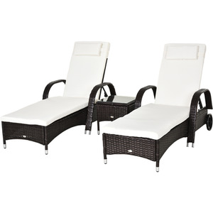 Outsunny Wicker Rattan Sun Lounger Set - Brown by Outsunny