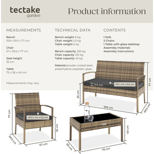 Sparta Rattan Garden Furniture Set - Nature by tectake