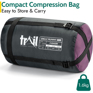 Single 300 GSM Mummy Sleeping Bag - Purple by Trail