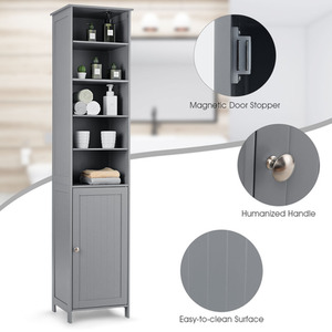 Bathroom Tall Cabinet Slim Freestanding Storage Organizer - Grey by Costway