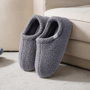 Teddy Plush Slippers with Closed Back - Grey by Livingandhome