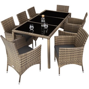 Rattan Garden Furniture Set 81 With Protective Cover - Nature/Dark Grey by tectake