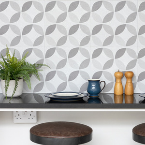 Geometric Grey Self Adhesive Wall Tiles - Grey by d-c-fix