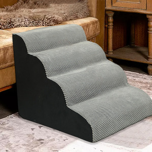 Comfy Non-Slip Pet Steps with Removable Cover - Grey / 46cm by Livingandhome