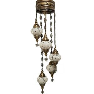 Turkish Moroccan Chandelier Glass Mosaic Ceiling Hanging Lamp (Style - 1) - White by WORLD HOME LIVING