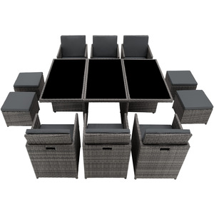 New York Rattan Garden Furniture Set with Protective Cover - Grey by tectake