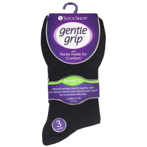 6 Pack Ladies Non Elastic Bamboo Socks - Plain Black by Gentle Grip