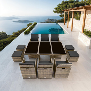 New York Rattan Garden Furniture Set with Protective Cover - Nature by tectake