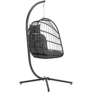Garden Hanging Swing Egg Chair with Headrest Cushion - Dark Grey by Livingandhome