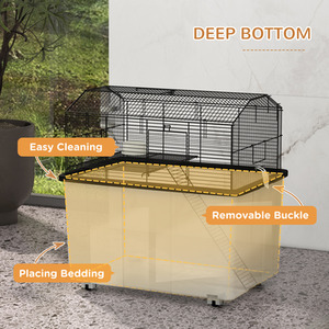 PawHut Small Animal Cage with Wheels, Deep Bottom, Ramp - Black by PawHut
