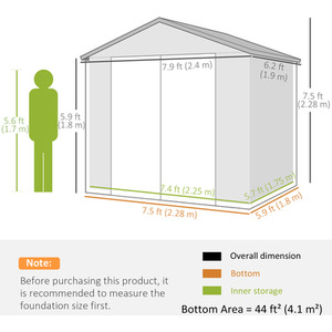 Outsunny Garden Shed with Foundation Kit and Lockable Door - Grey / 240cm by Outsunny