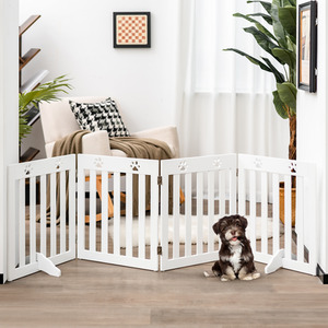 4-Panel Dog Gate Folding Dog Fence - White by Costway