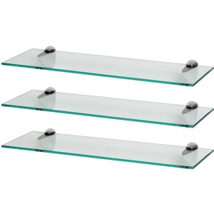 Floating Glass Bathroom Wall Shelves - 60cm - Chrome / 3 by Harbour Housewares