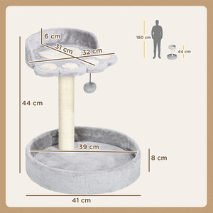 PawHut Cat Tower with Sisal Cat Scratching Post, Cat Claw Shape - Light Grey by PawHut