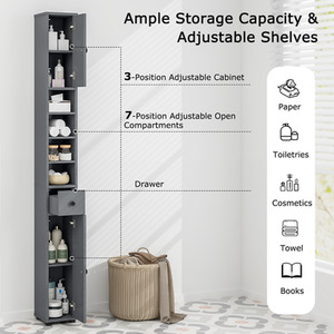 Slim Bathroom Tall Cabinet - Grey by Costway