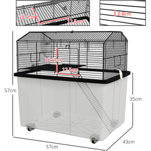 PawHut Small Animal Cage with Wheels, Deep Bottom, Ramp - Black by PawHut