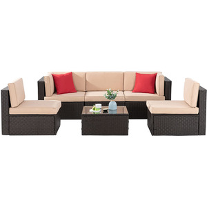 6 Piece Outdoor Patio Garden Rattan Furniture Set - Brown