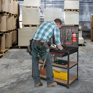 Multipurpose Workbench Garage Worktable - Black by Costway