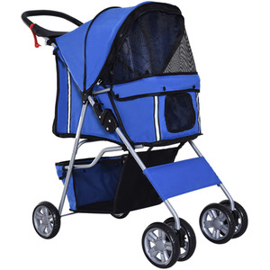 PawHut Pet Stroller Cats Foldable Travel Carriage with Wheels Zipper - Blue by PawHut