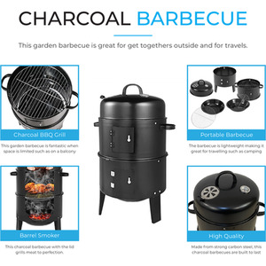 Fit4home Barrel Outdoor Charcoal BBQ Grill 3 in 1 Smoker Grill - Black by Fit4home