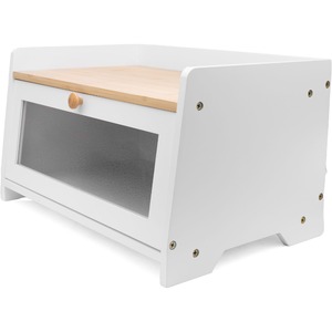 Two Tone Bamboo Bread Bin with Shelf - White by Maison Des Cadeaux