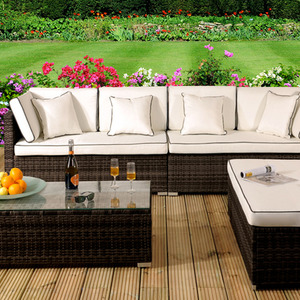 4 Piece Rattan Garden Patio Furniture Set - Brown by Comfy Living
