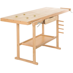 Woodworking Bench - with 2 vices, spacious drawer, shelf - Brown / 50cm by tectake