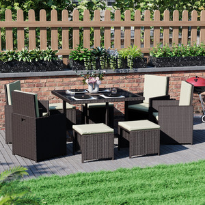Cuba 8 Seater Rattan Set, Black - Brown by Vida Designs