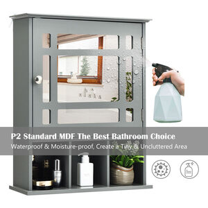 Bathroom Wall Cabinet Display Shelving Unit - Grey by Costway