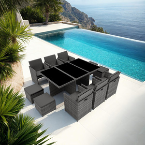 New York Rattan Garden Furniture Set with Protective Cover - Grey by tectake