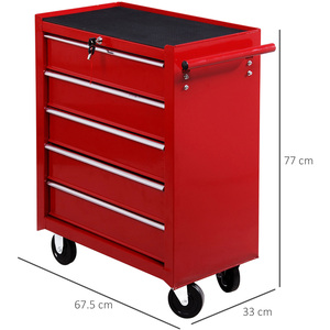 HOMCOM 5 Drawer Tool Trolley Lockable Steel Tool Chest on Wheels - Red by HOMCOM