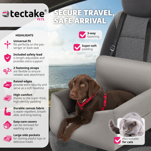 Dog Car Seat Milow - Safety Leash, 2 Fastening Straps, Thick Padding - Grey by tectake