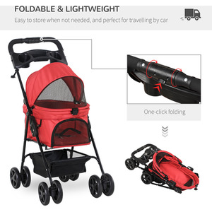 PawHut Dog Stroller Pet Travel Pushchair Foldable - Red by PawHut