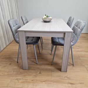 Grey Dining Table Set With 4 Grey Velvet Tufted Chairs - Grey by KOSY KOALA