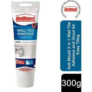 UniBond Anti Mould 2 in 1 Wall Tile Adhesive and Grout for Easy Tiling 300g - White by Unibond