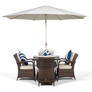 Arizona Square Rattan Patio Dining Set with Ice Bucket Drinks Cooler - Brown / 4 by Giardino