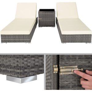 2 Rattan Sunloungers with Table and Protective Cover - Grey by tectake