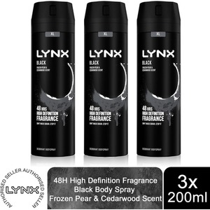 Lynx XL 48-Hour Odour Protection Body Spray Deodorant, 3 or 6 Pack, 200ml - Black / 3 by Lynx